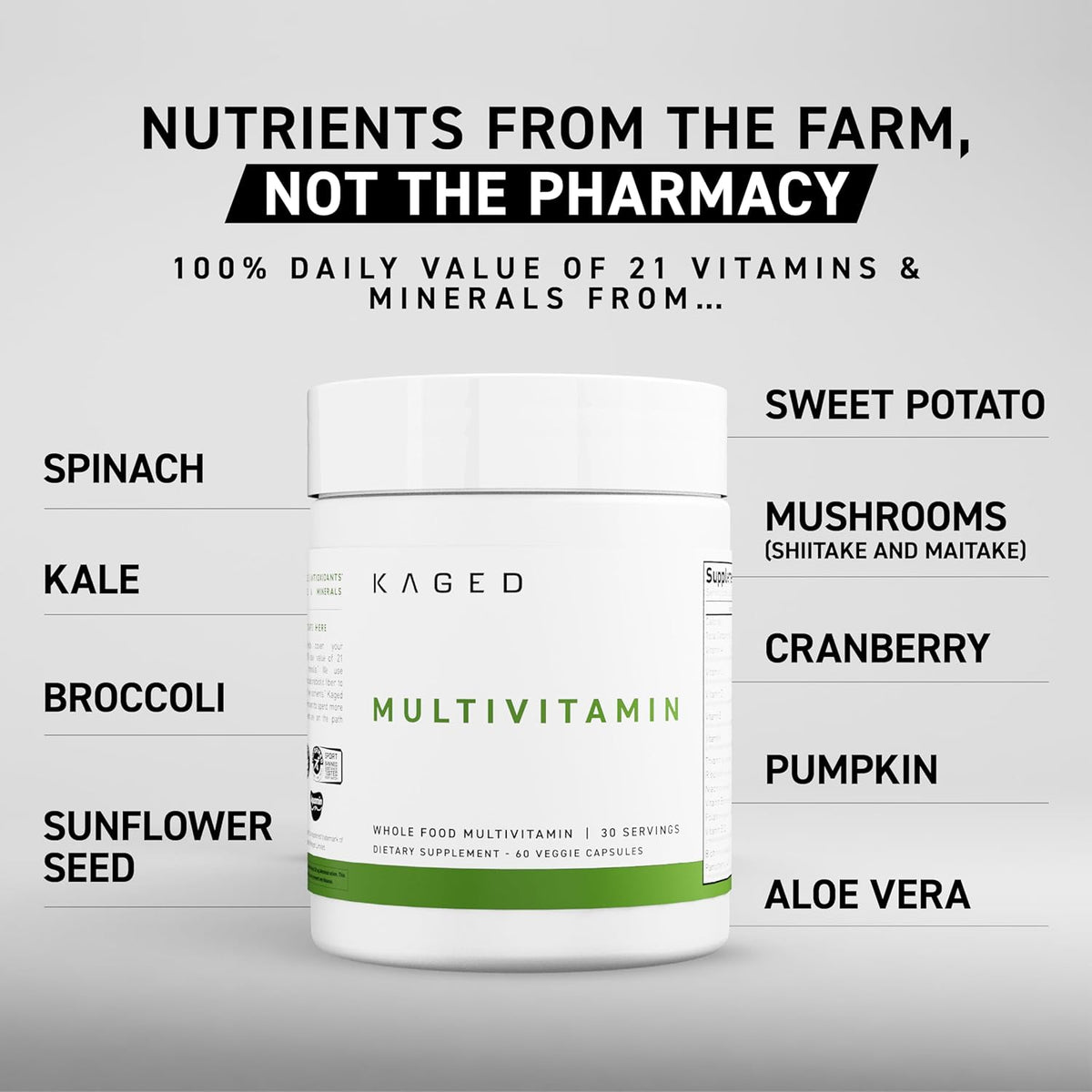 Kaged Multivitamin Capsules - Whole Food Organic Fruits & Vegetables, Plant-Based Vegan, 30 Servings - görsel 2