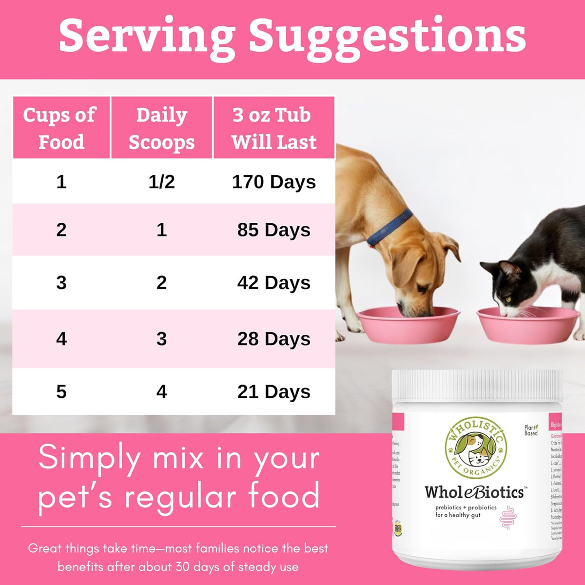 Wholistic Pet Organics WholeBiotics - Daily Dog Probiotics for Digestive Health Support & Immune Boost - 9 Strains - Prebiotics & Probiotics for Dogs & Cats - Gut Health for Dogs - 85g - 85 Scoops - görsel 7