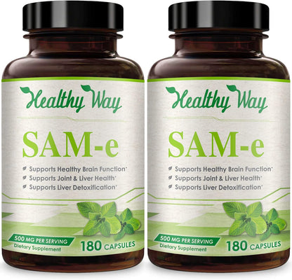 HealthyWayRx 500mg SAM-e Supplement - S-Adenosyl-L-Methionine Capsules for Brain, Liver & Mood Wellness (360 Servings)
