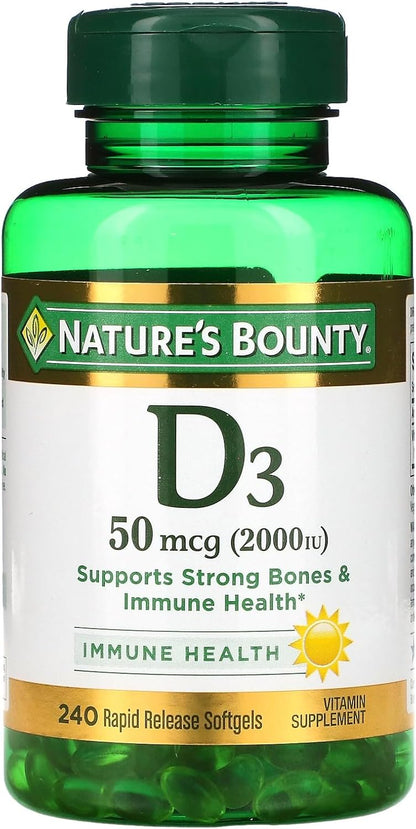 Nature's Bounty Vitamin D3 2000 IU Softgels, 240 Count (Pack of Two)