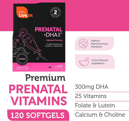 Zahler Prenatal +DHA 300 – Methylated Folate and DHA Supplement for Pregnancy – 120 Softgels