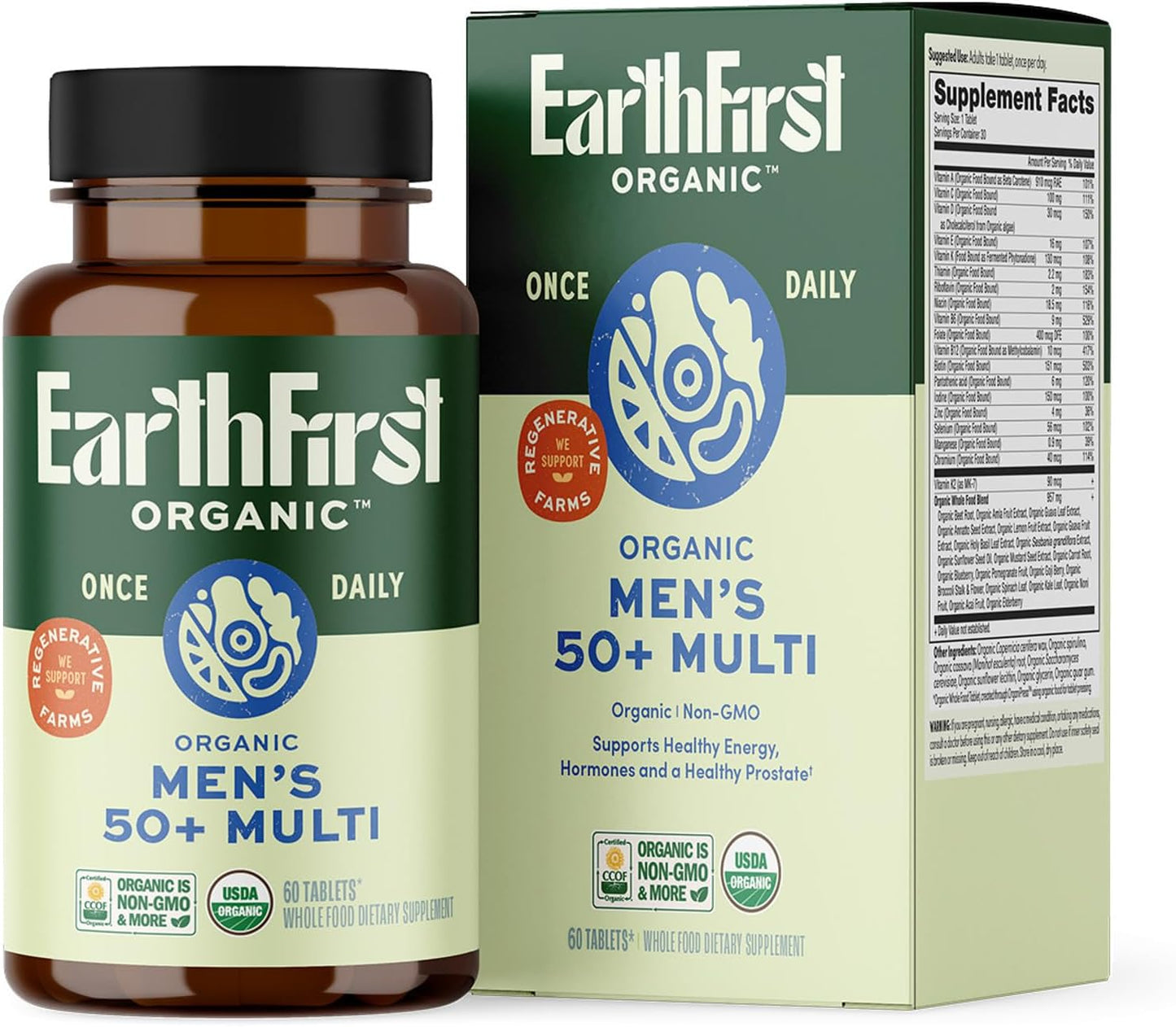 Once Daily Multivitamin for Men 50+, 19 Vitamins from Herbs & Superfoods, Supports Prostate Health, Energy Levels and Strong Bones, 60 Tablets - görsel 1