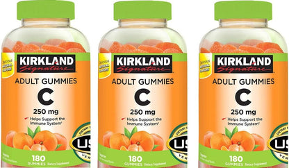Kirkland Signature Vitamin C Adult Gummies 250 mg, 180 Gummies (Pack of 3)