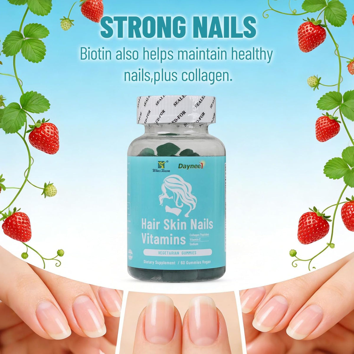Hair Skin Nails Gummies – Strawberry, 60 Gummies - görsel 9