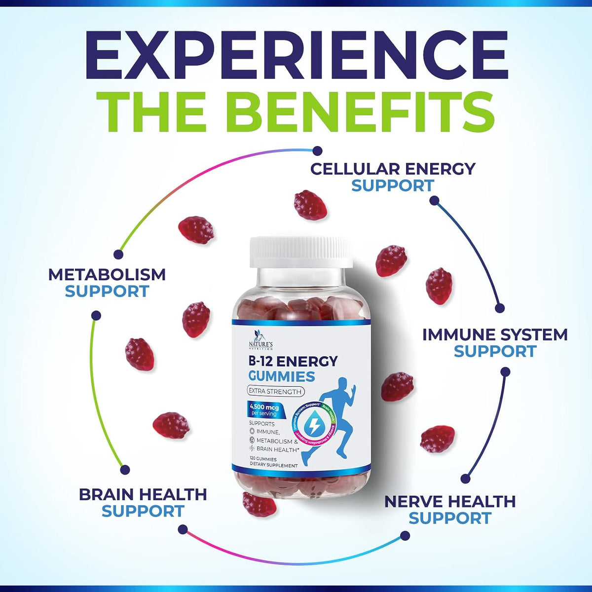 Nature's Nutrition B12 Energy Gummies - 4500 mcg - Extra Strength - Berry Flavour - 120 Gummies - görsel 5