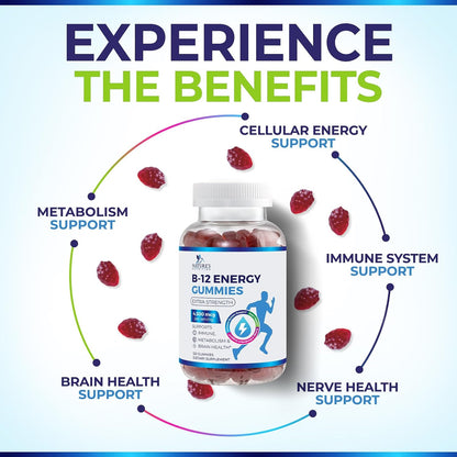 Nature's Nutrition B12 Energy Gummies - 4500 mcg - Extra Strength - Berry Flavour - 120 Gummies