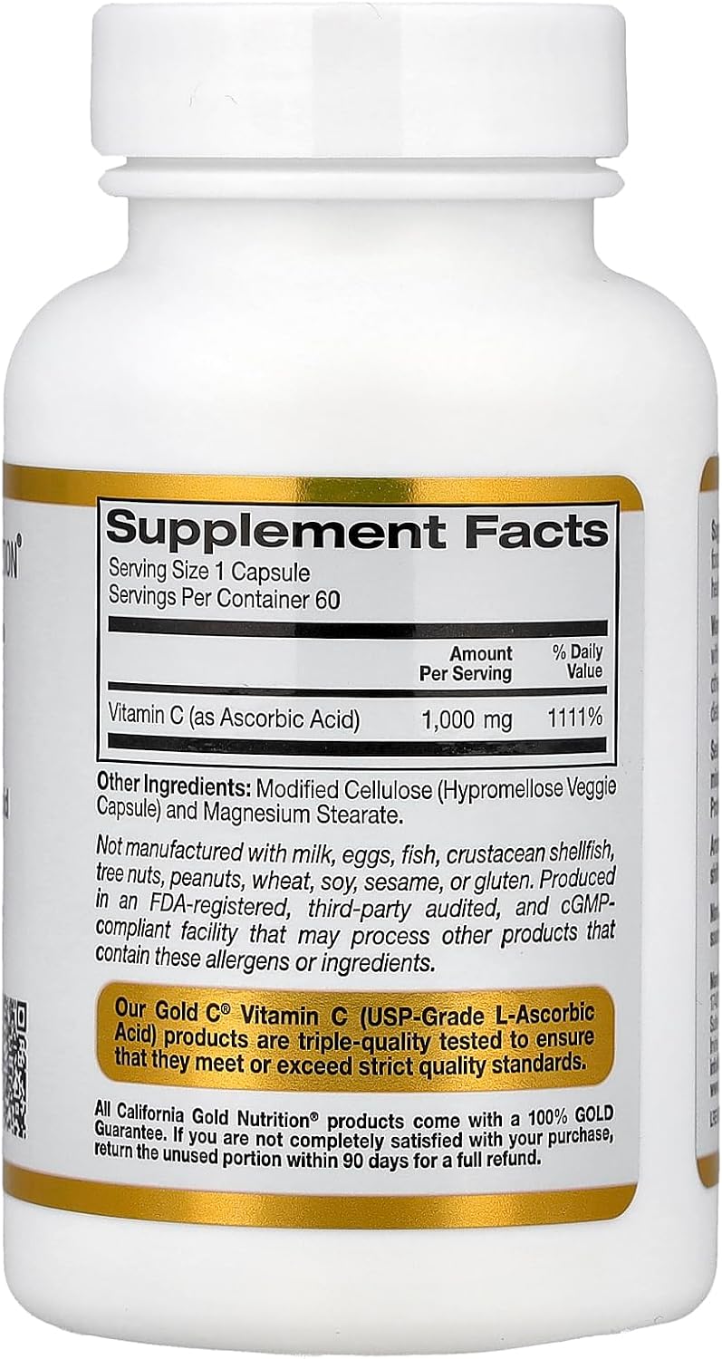 California Gold Nutrition Vitamin C, 1000 mg Veggie Capsules, 60 Count - görsel 2