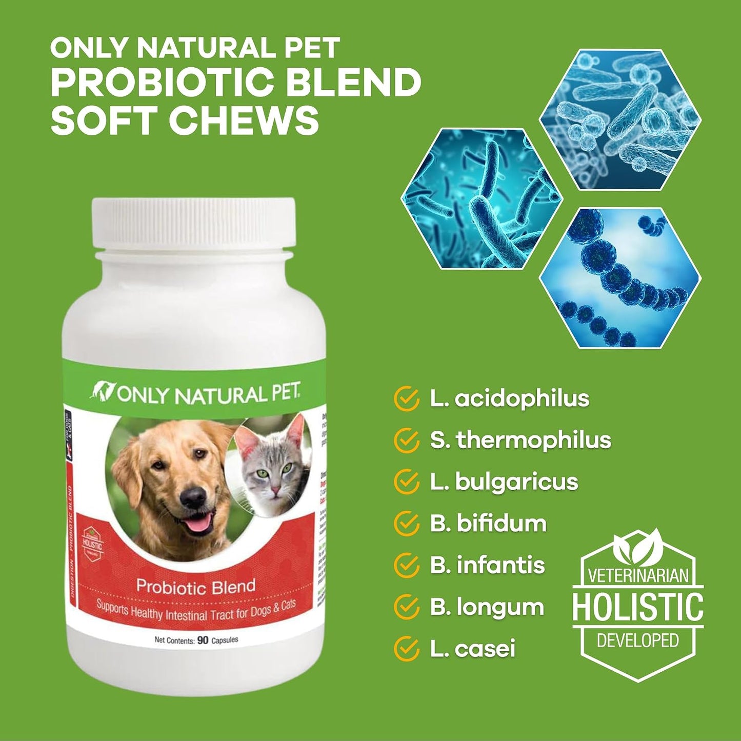 Only Natural Pet Probiotic for Dogs and Cats - Digestive & Intestinal Tract Health - 90 Capsules - görsel 2
