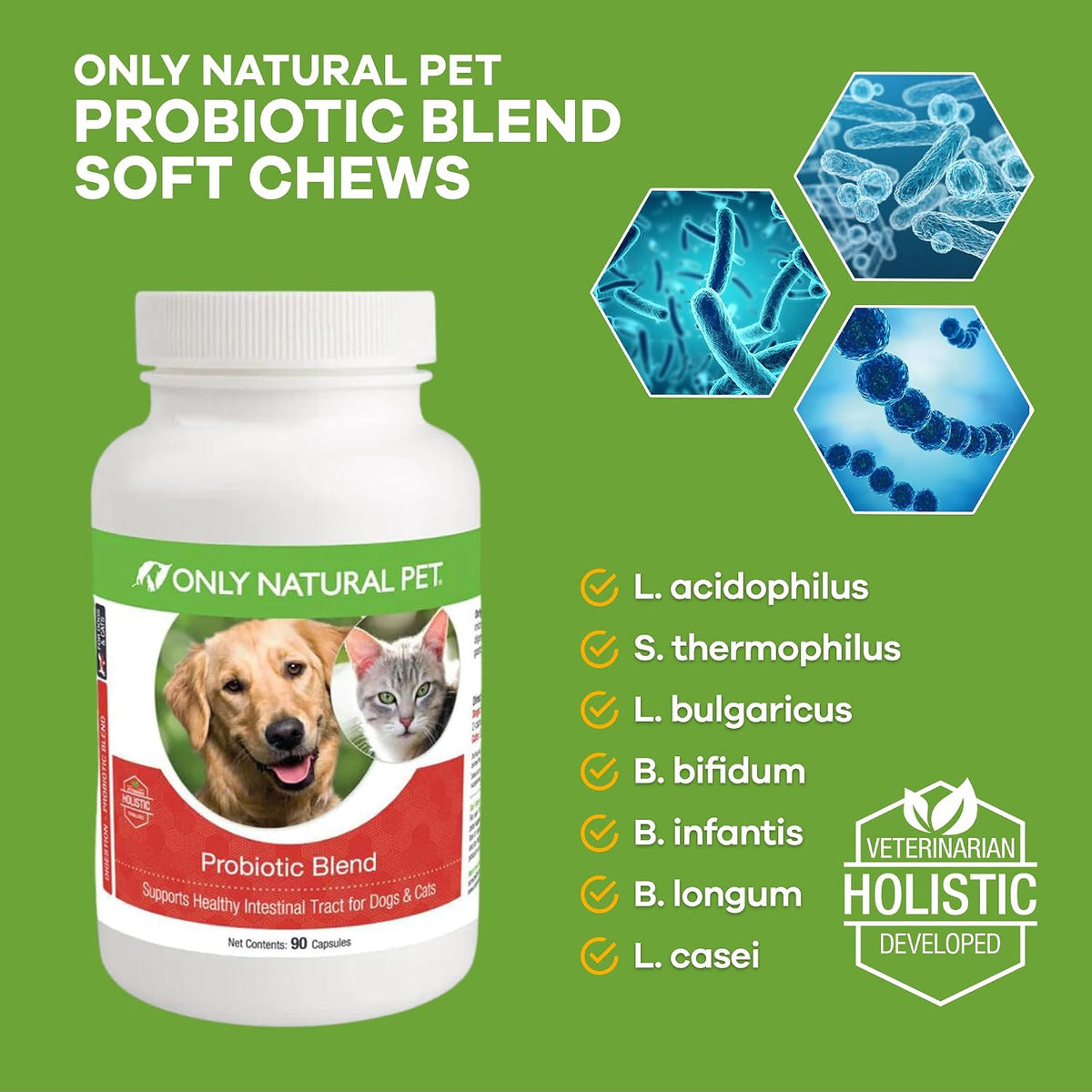 Only Natural Pet Probiotic for Dogs and Cats - Digestive & Intestinal Tract Health - 90 Capsules - görsel 2