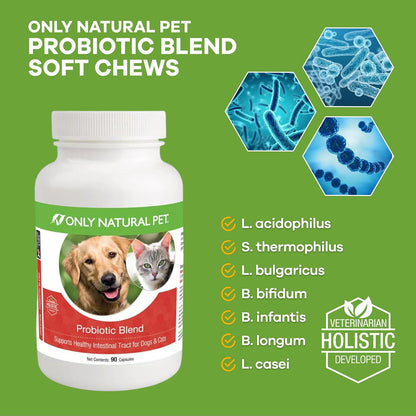 Only Natural Pet Probiotic for Dogs and Cats - Digestive & Intestinal Tract Health - 90 Capsules