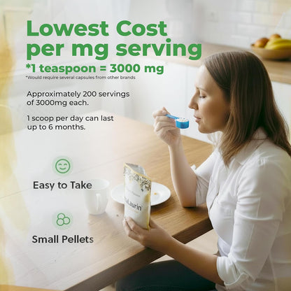 UltraLaurin Monolaurin Supplement – 3,000 mg Coconut-Derived Pellets – 595 g (200 Servings) – Vegan, Non-GMO