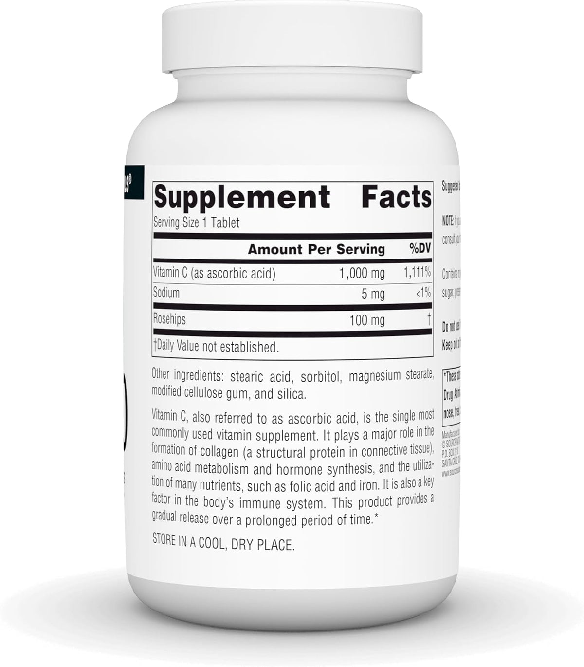 Source Naturals C-1000 Time-Release with Rose Hips, 1000 mg, 100 Tablets - görsel 2