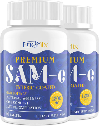 Enerlix SAM-e 1200mg | High Absorption Supplement with CoQ10 & 5-HTP | 60 Enteric Coated Tablets