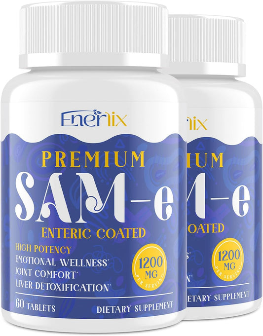 1200 mg SAM-e Supplement for Brain, Mood, Joint and Liver Support | High Absorption with CoQ10 & 5-HTP | Enteric Coated | 120 Tablets | Vegan