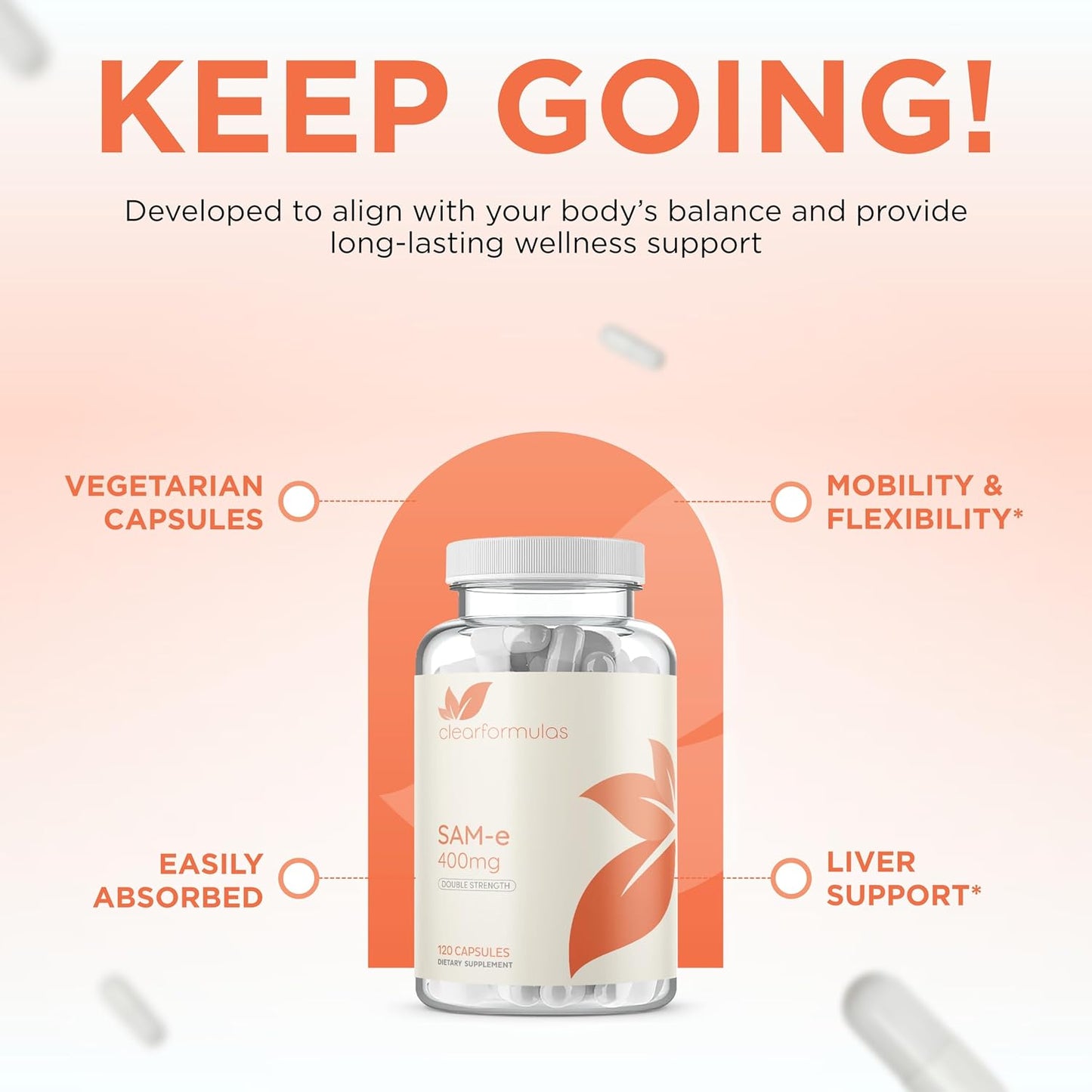 Clear Formulae Bioactive SAM-e 400mg – High Strength SAM-e Supplement with Biologically Active S,S Form – Vegan, Non-GMO, Preservative-Free – 120 Capsules - görsel 4