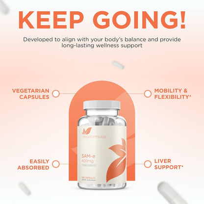 Clear Formulae Bioactive SAM-e 400mg – High Strength SAM-e Supplement with Biologically Active S,S Form – Vegan, Non-GMO, Preservative-Free – 120 Capsules