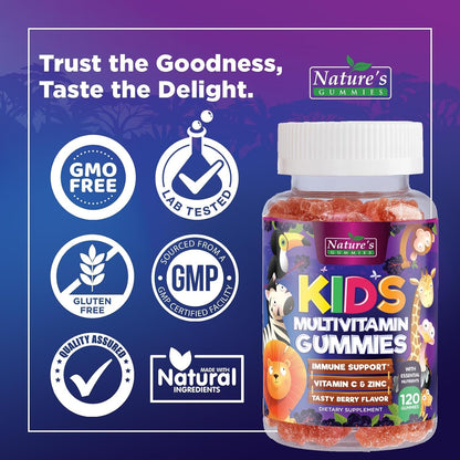 Nature's Nutrition Multivitamin for Kids - Complete Daily Children's Multi Vitamin Gummy - Natural Berry Flavour - 120 Gummies
