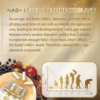 OMOGS NAD+ 300 mg + Trans-Resveratrol 200 mg – Pure NAD Supplement for Cellular Energy, DNA Repair & Healthy Ageing (60 Capsules)
