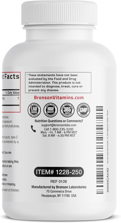 Bronson Beet Root Double Strength, Non-GM, 250 Vegetarian Tablets