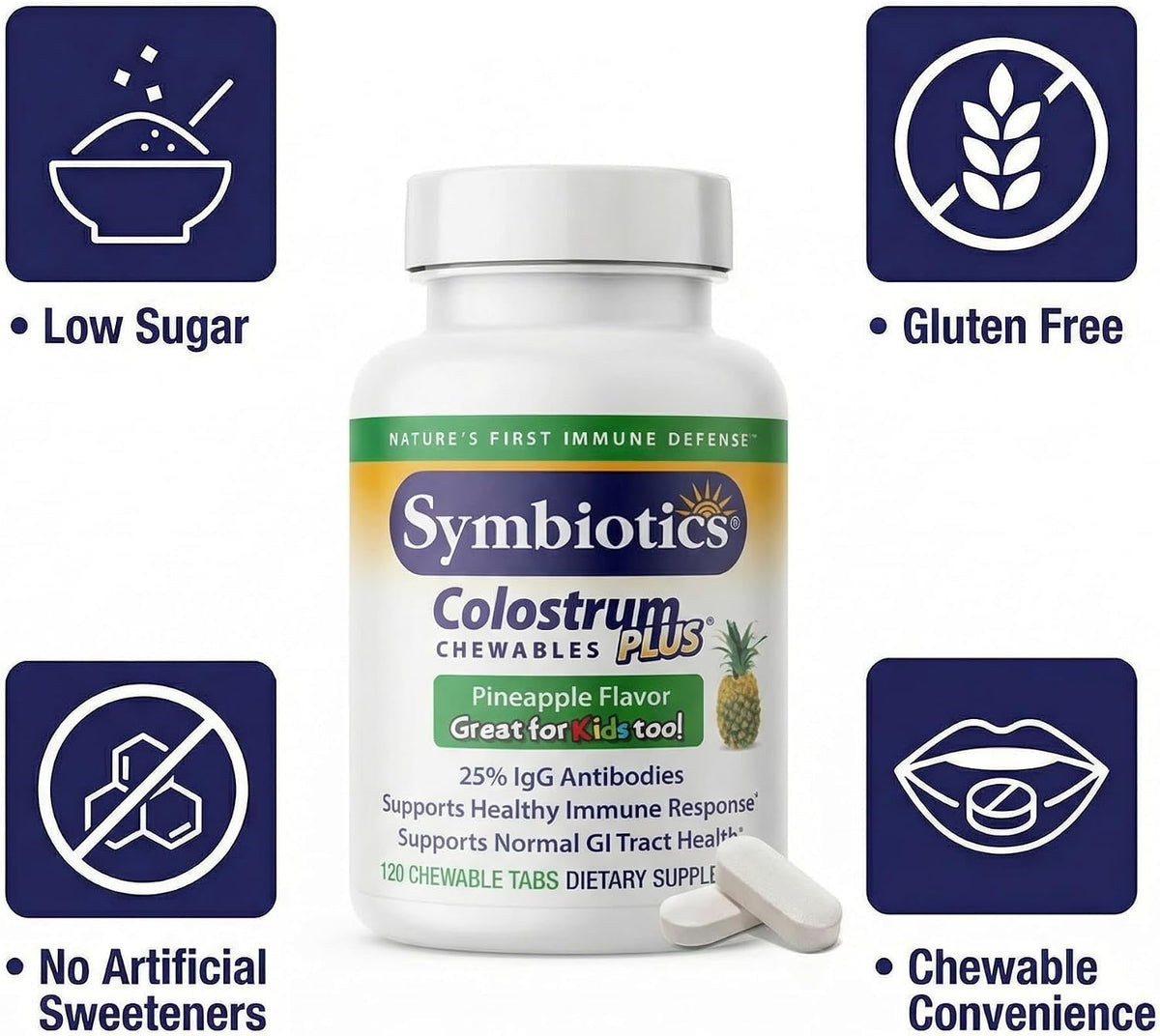 Symbiotics Colostrum Chewable Tablets – Immune and Digestive Support with Lactoferrin, 120 Count (Pineapple) - görsel 4