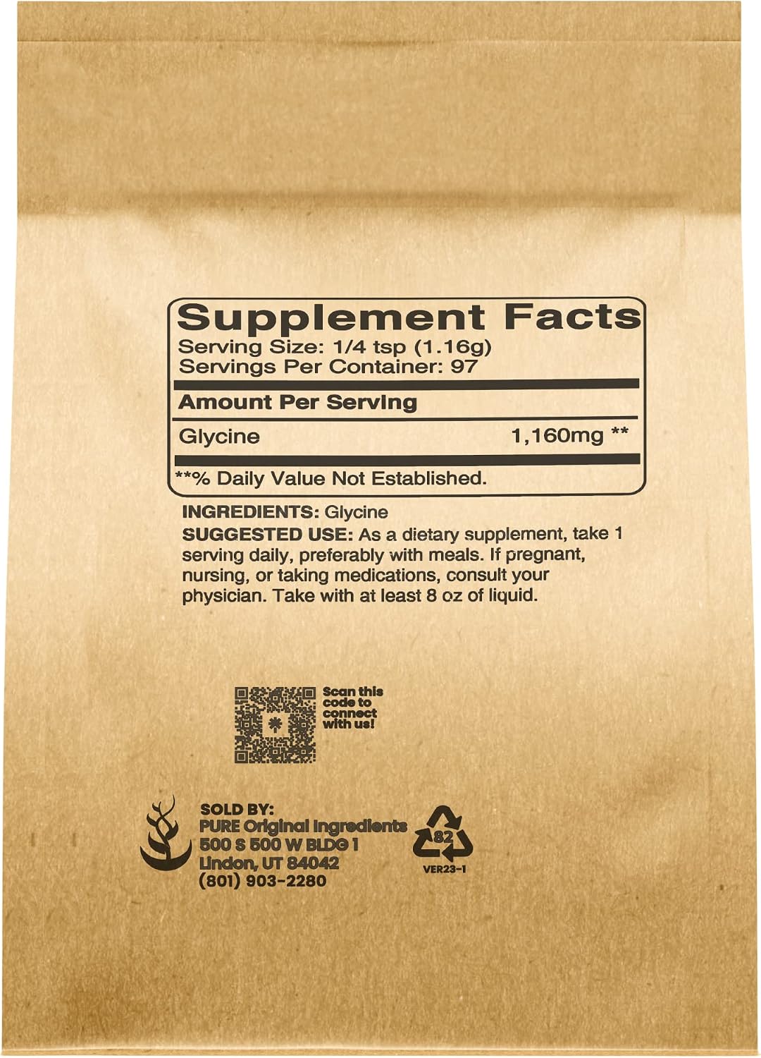 Pure Original Ingredients Glycine Powder (113g) Non-GMO, Non-Essential Amino Acid - görsel 2