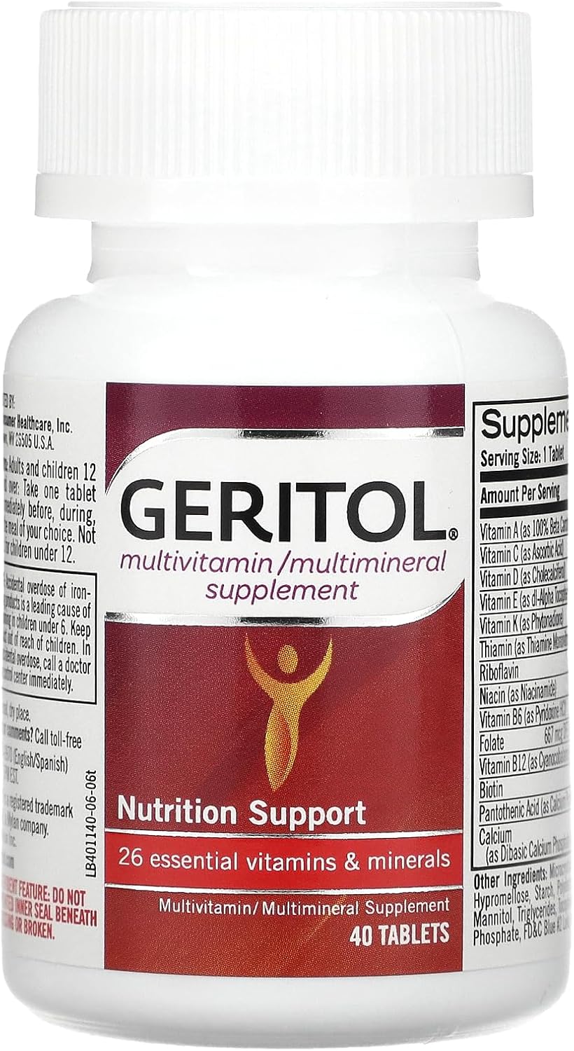 Geritol Multivitamin Food Supplement with B-Vitamins, Antioxidants, Vitamins C, E, D & Iron, 26 Essential Vitamins & Minerals, Gluten-Free, Non-GMO, 40 Tablets - görsel 3