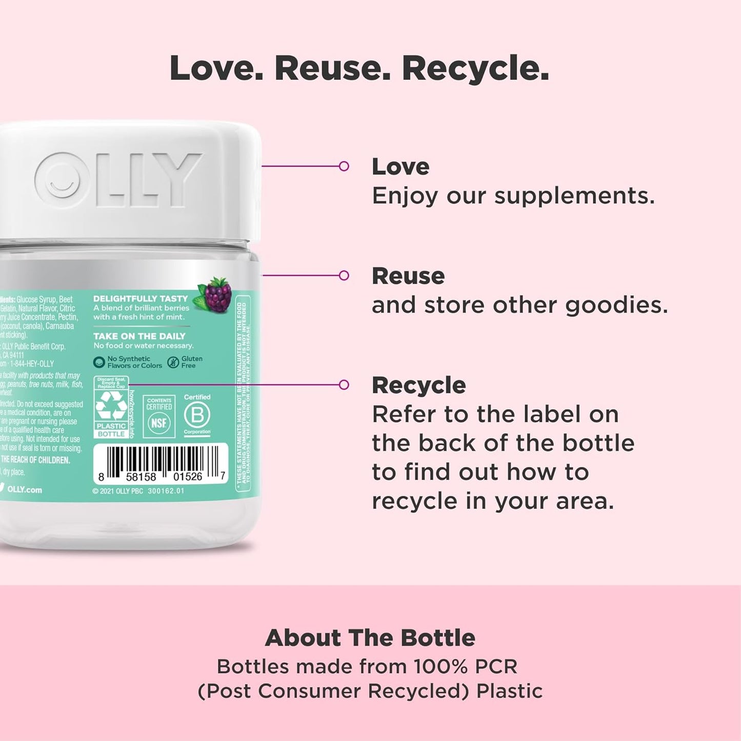 OLLY Flawless Complexion Gummy, Skin Support with Vitamins A, E & Zinc, Chewable Supplement, Berry Flavour, 50 Gummies - görsel 4