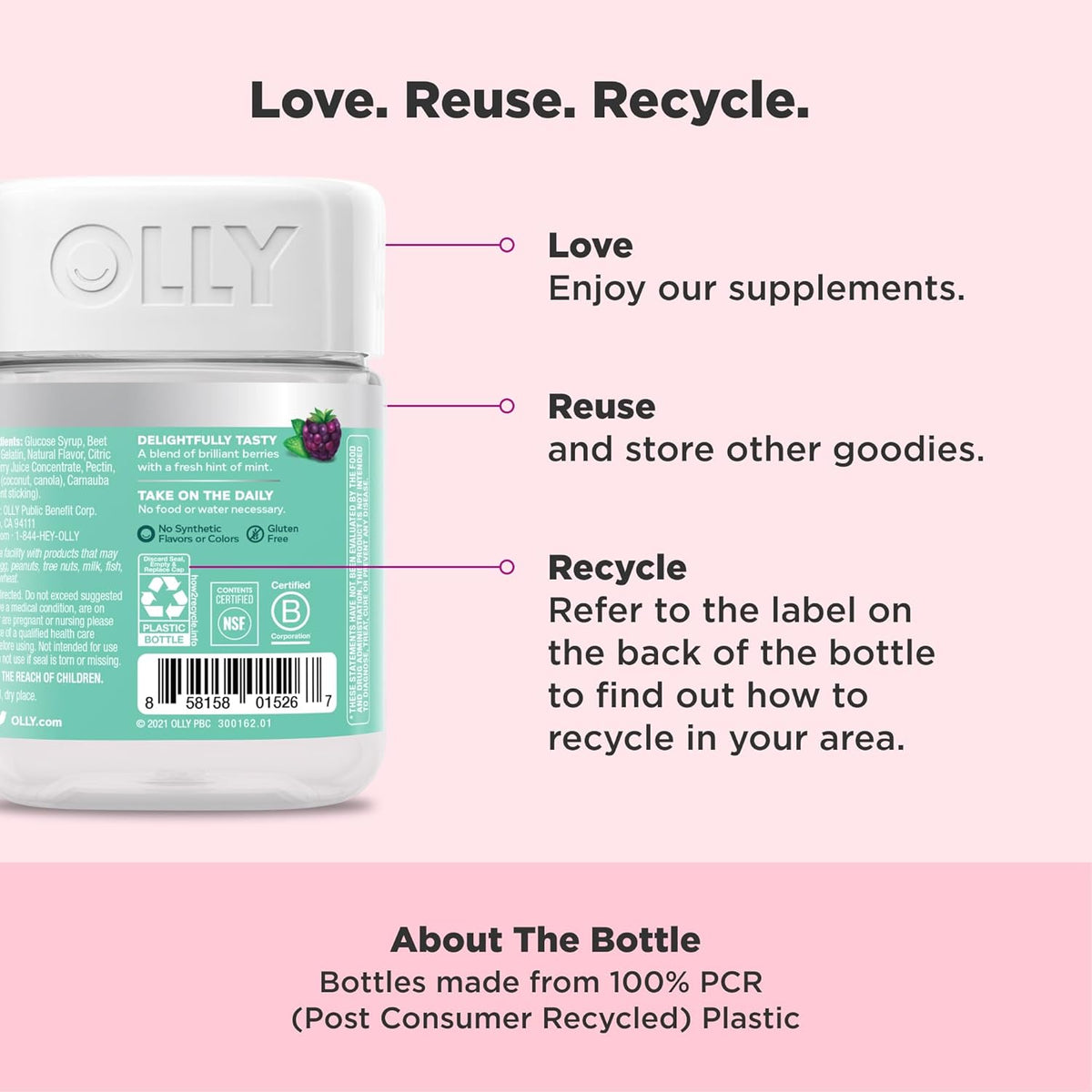 OLLY Flawless Complexion Gummy, Skin Support with Vitamins A, E & Zinc, Chewable Supplement, Berry Flavour, 50 Gummies - görsel 4
