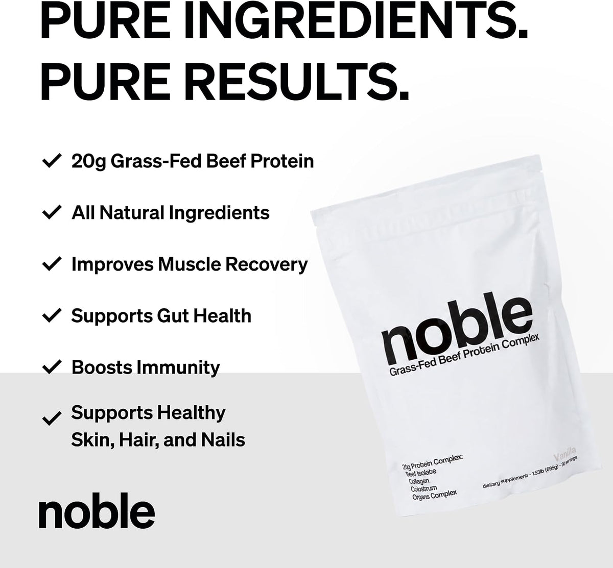 Noble Grass Fed Beef Protein Powder with Collagen, Colostrum & Organ Blend - Vanilla (30 Servings) - görsel 4