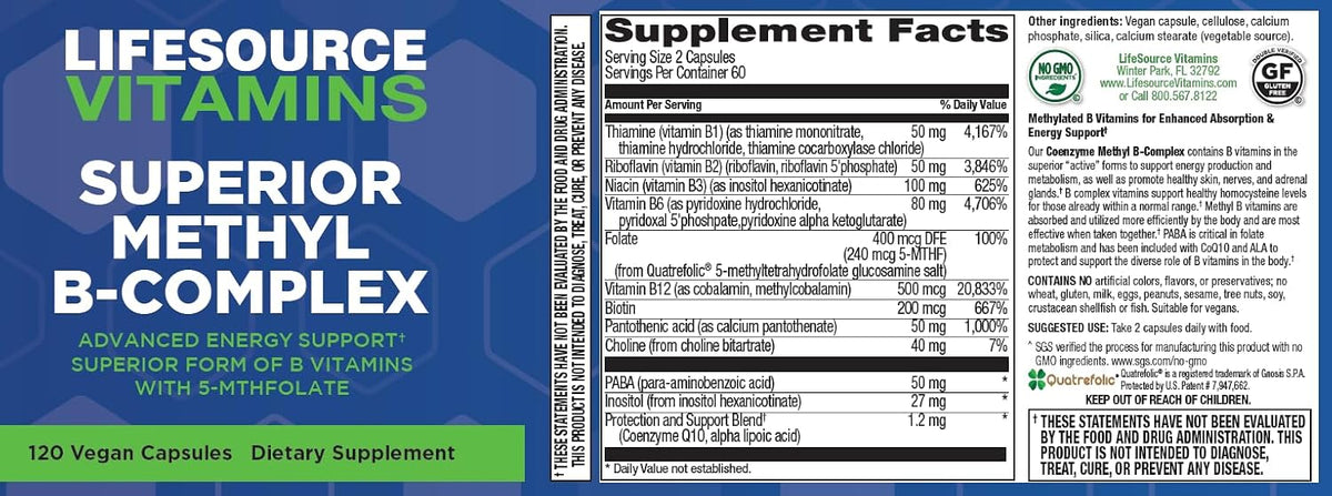 LifeSource Vitamins Superior Methyl-B Complex, 120 Capsules - görsel 5