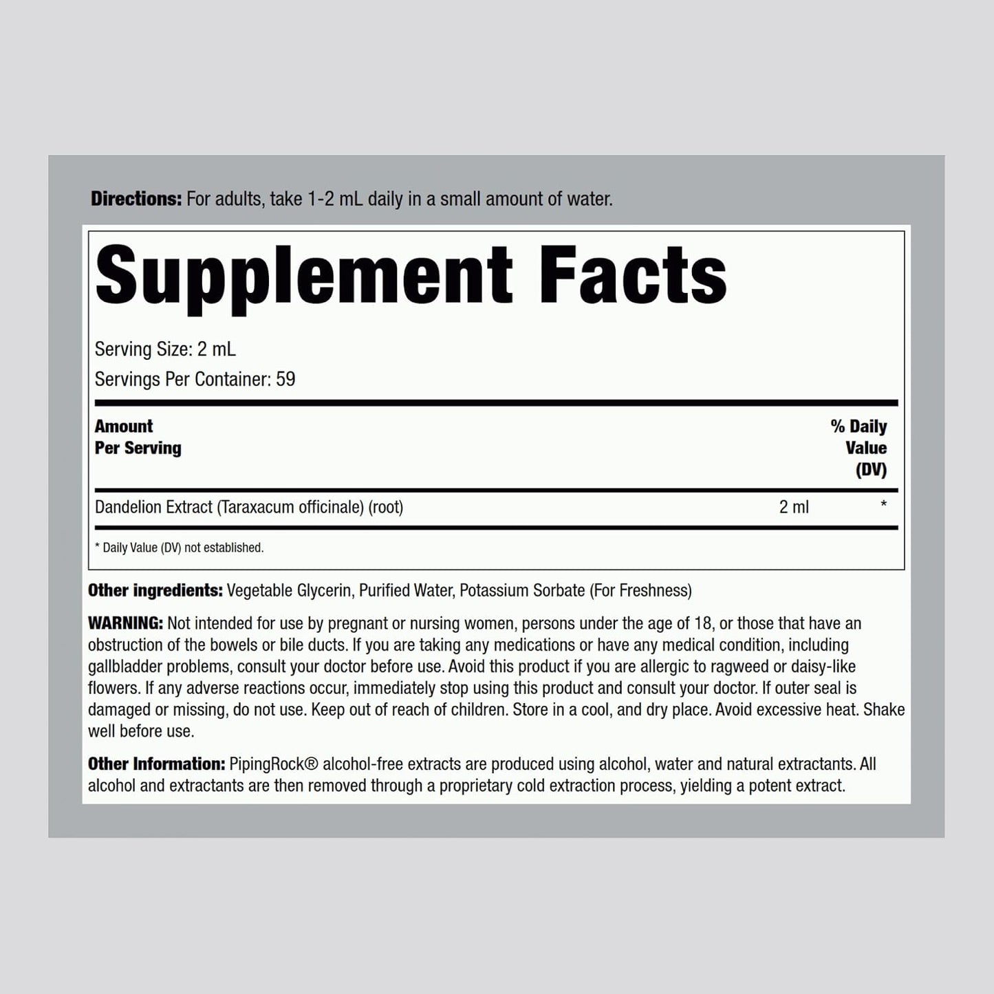 Piping Rock Dandelion Root Extract Liquid - Alcohol-Free Tincture - 4 fl oz (118 ml) - görsel 2