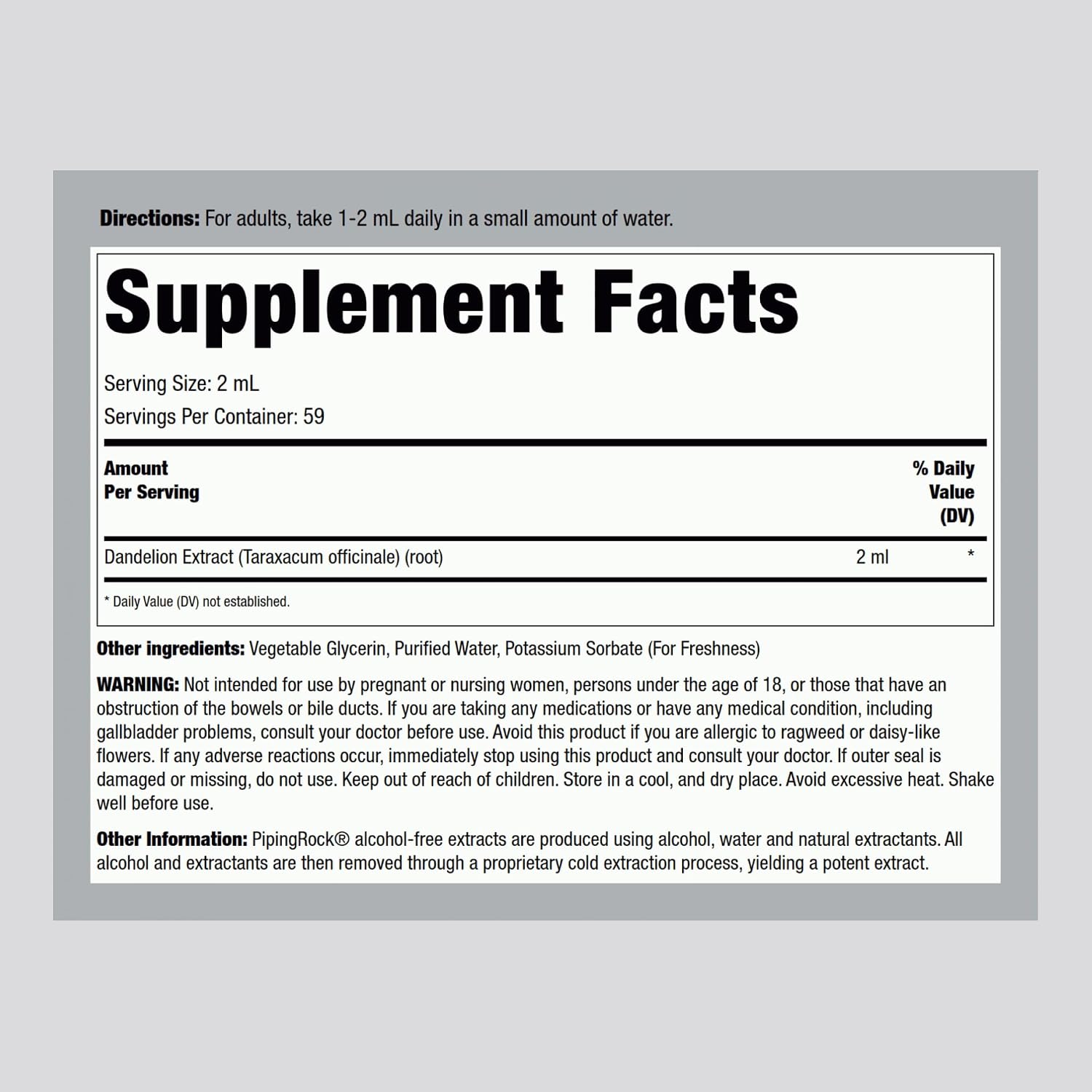 Piping Rock Dandelion Root Extract Liquid - Alcohol-Free Tincture - 4 fl oz (118 ml) - görsel 2