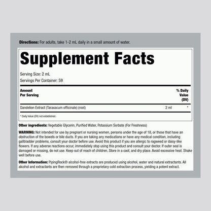 Piping Rock Dandelion Root Extract Liquid - Alcohol-Free Tincture - 4 fl oz (118 ml)
