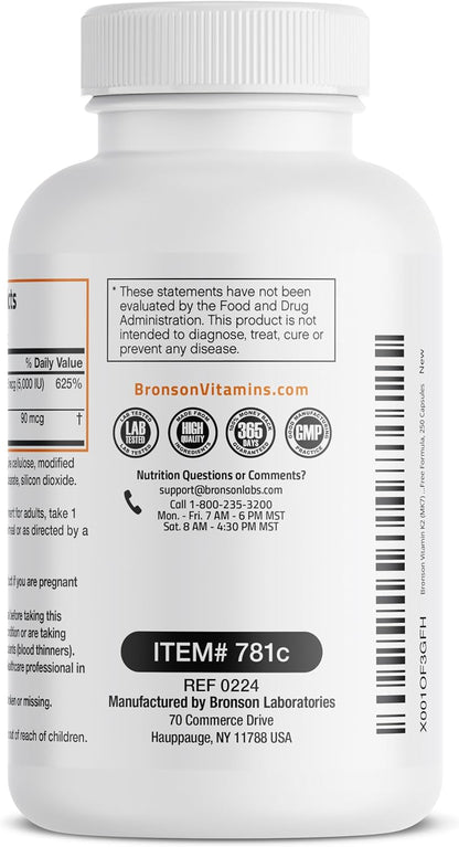 Bronson Vitamin K2 D3 (MK7) Food Supplement – 250 Capsules