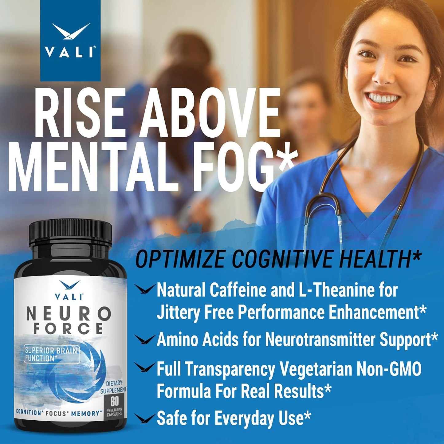 VALI Neuro Force Brain Booster Supplement - Nootropic for Focus, Memory, Clarity & Energy - 60 Veggie Capsules - görsel 5