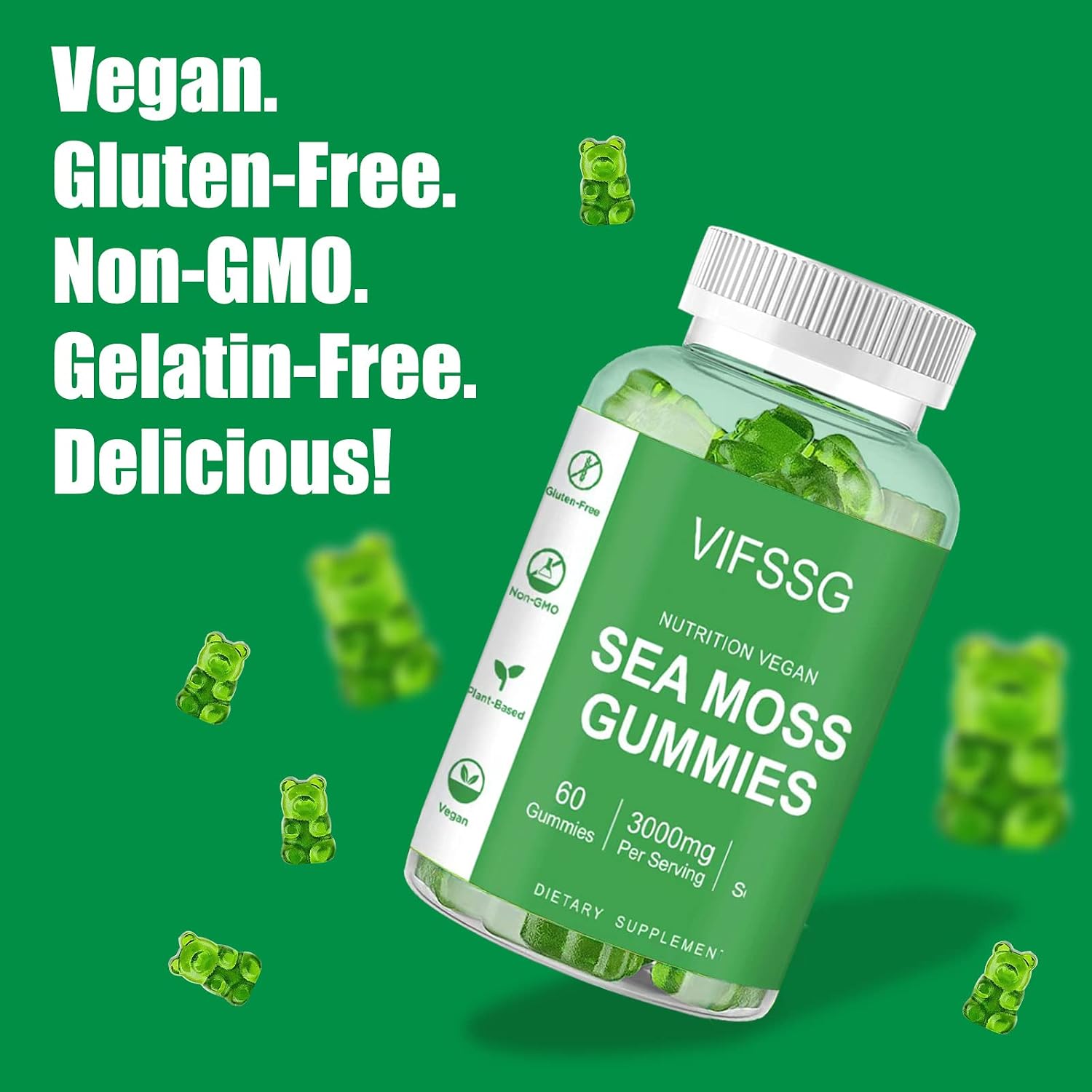 VIFSSG Sea Moss Gummies, 3000mg Irish Seamoss Gummy with Organic Bladderwrack, Burdock Root and Apple Cider Vinegar - 60 Gummies - görsel 6