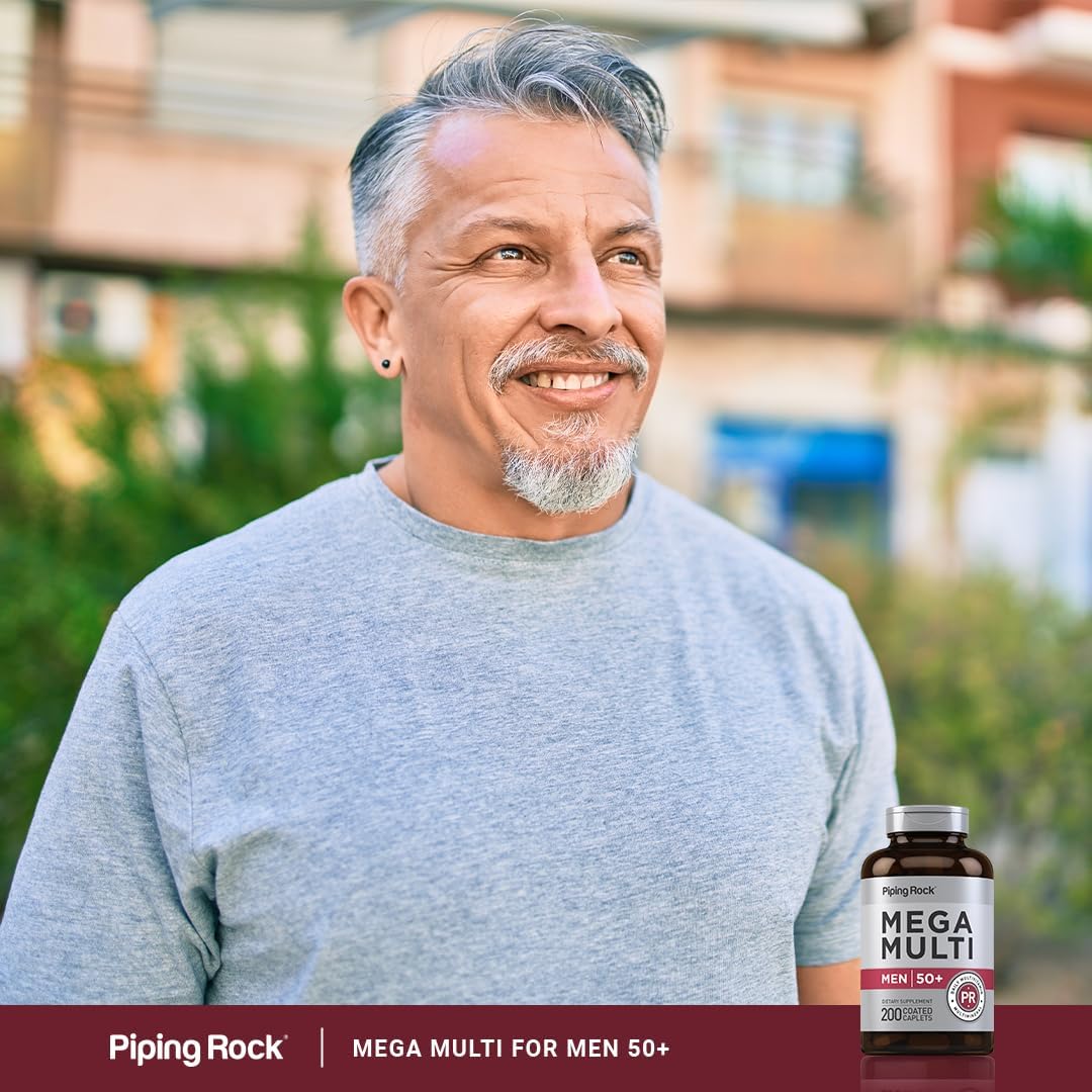 Piping Rock Mega 50 Plus Multivitamin for Men Over 50+ - Magnesium, Calcium & Zinc, 200 Caplets - görsel 6