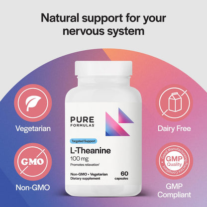 PureFormulas L-Theanine 100 mg, Stress Relief & Focus Support, 60 Vegetarian Capsules