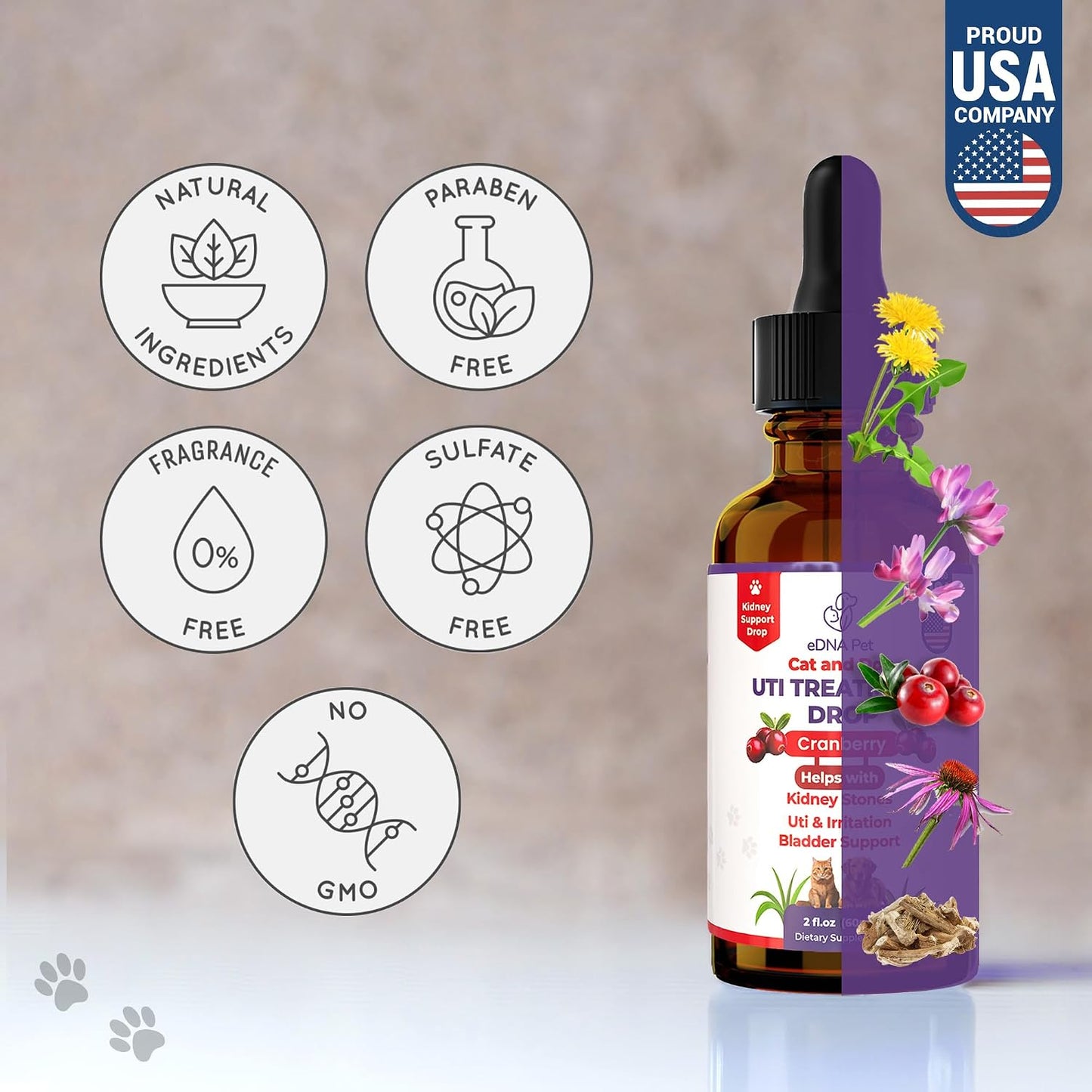 EDNA HOME Cranberry Urinary Support Drops for Dogs and Cats – 60 ml - görsel 2