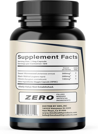 Wormwood, Black Walnut & Clove Capsules – No Fillers, Herbal Support, 120 Vegetable Capsules