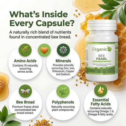 Organic Bee Pearl Capsules – Concentrated Bee Bread Supplement (30 Capsules)
