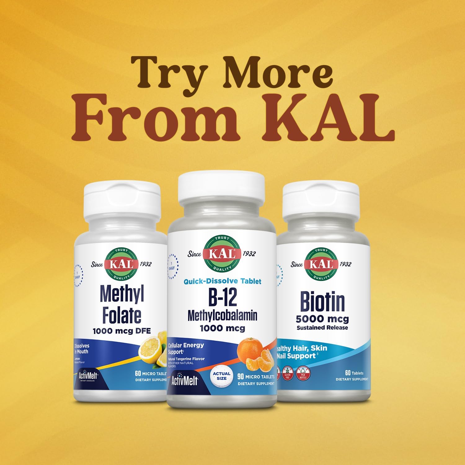KAL Vitamin B12 Methylcobalamin 1000mcg, Fast Dissolve ActivMelt, Natural Tangerine Flavour – 90 Micro Tabs - görsel 6