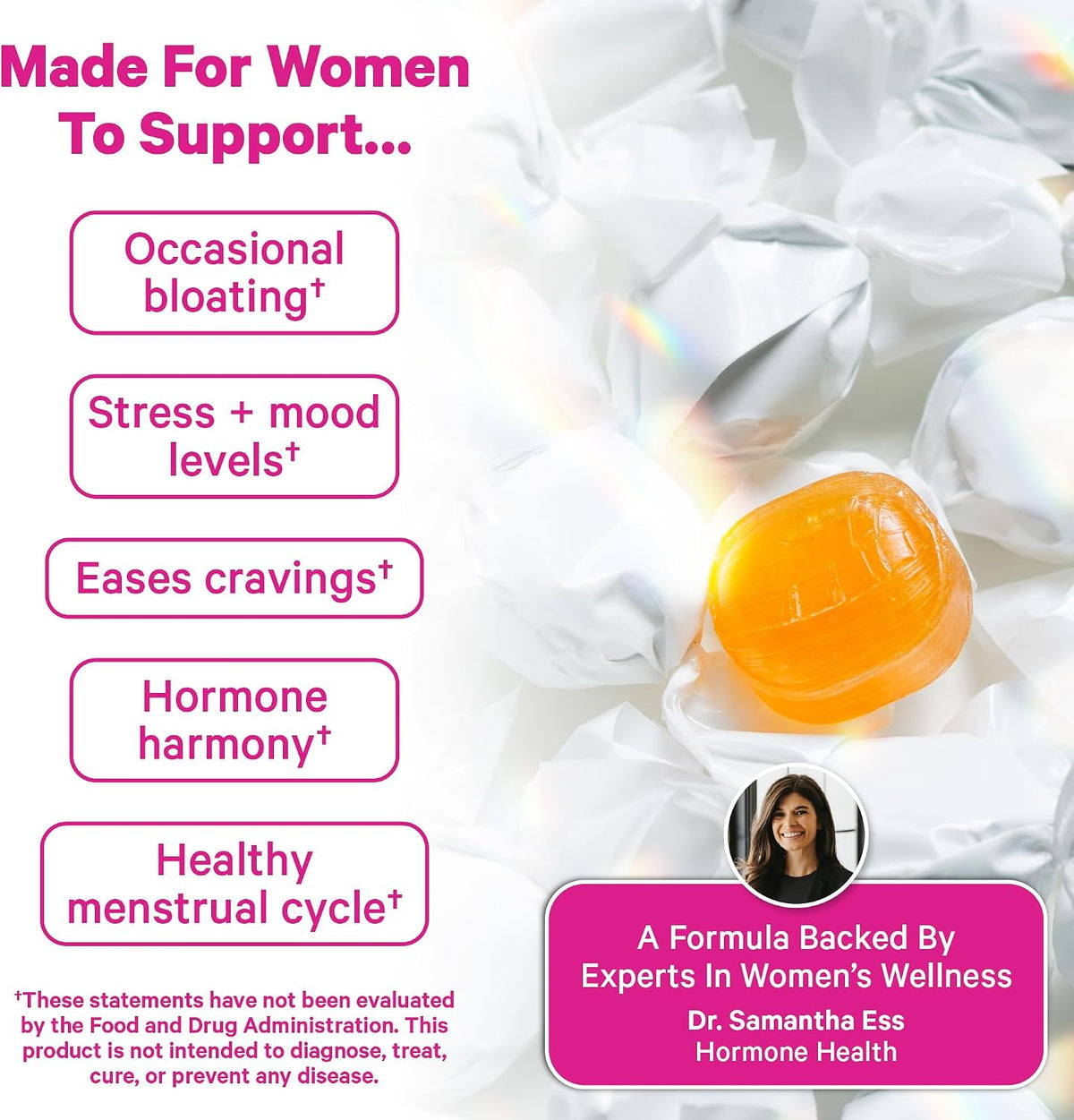 Pink Stork Organic PMS Support Sweets for Teens and Women - Natural Vitamin B6 & Peppermint - Period Comfort, Digestion, Bloating, Mood Swings - 30 Drops - görsel 3