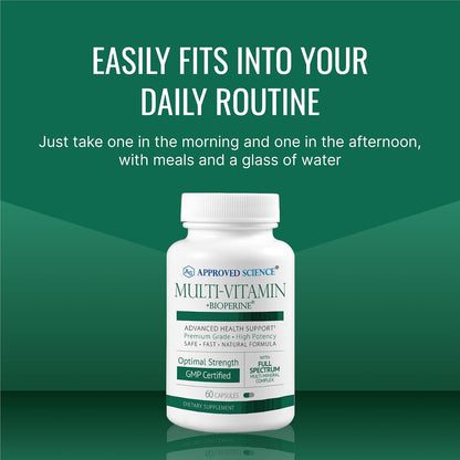 Approved Science Multivitamin - with Full-Spectrum B-Vitamins, Green Tea, Lutein, Lycopene, Zeaxanthin, BioPerine - 360 Capsules