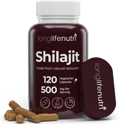 Shilajit Pure Himalayan Extract 500mg with 15% Fulvic Acid 500mg - 120 Vegetarian Capsules, 4 Month Supply, Organic Supplement for Vitality & Mental Clarity, Made in USA, Gluten-free, Non-GMO
