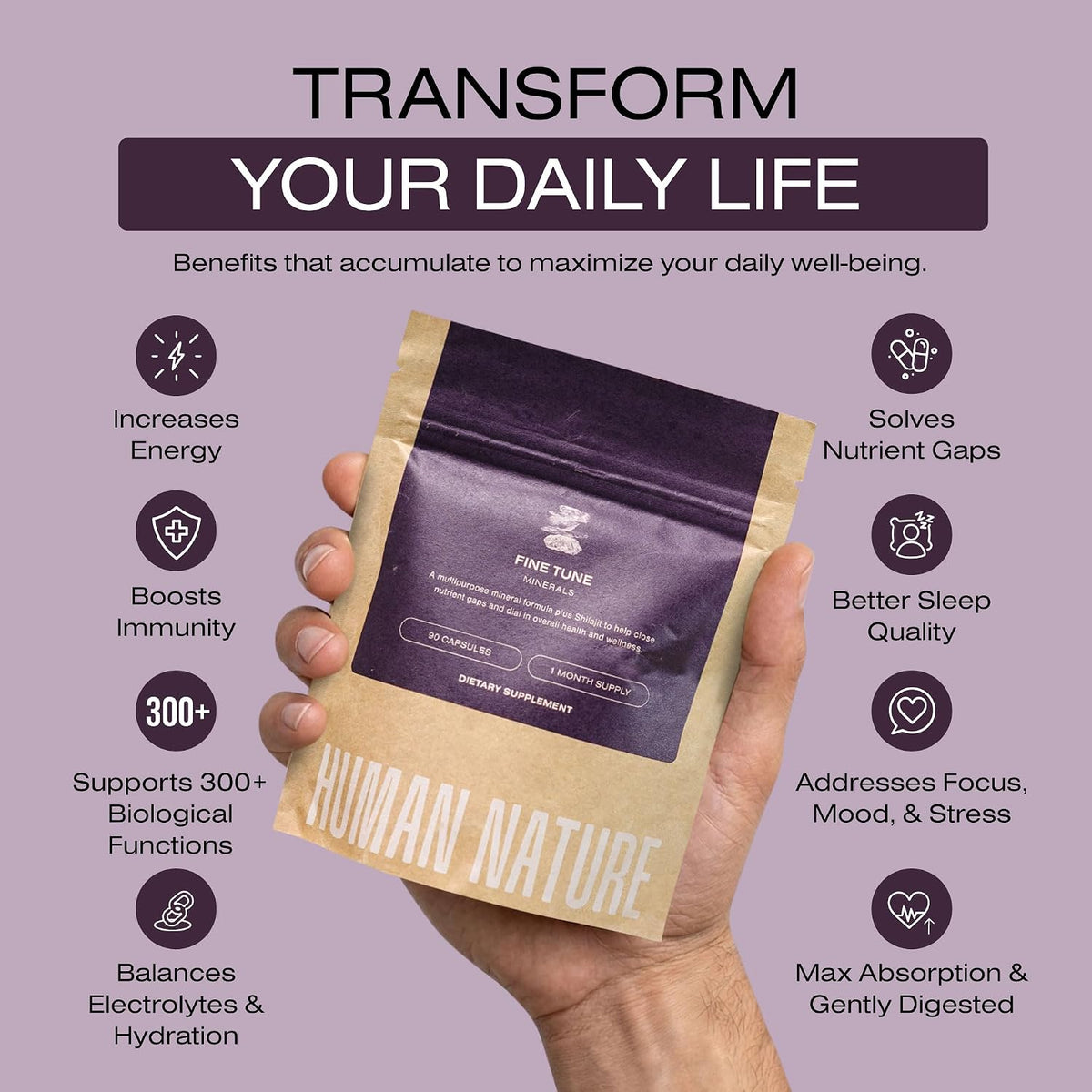 Human Nature Fine Tune: Multipurpose Daily Supplement for Focus, Digestive Health and More with Ancient Minerals, Himalayan Shilajit, Real Salt and Kelp - görsel 3