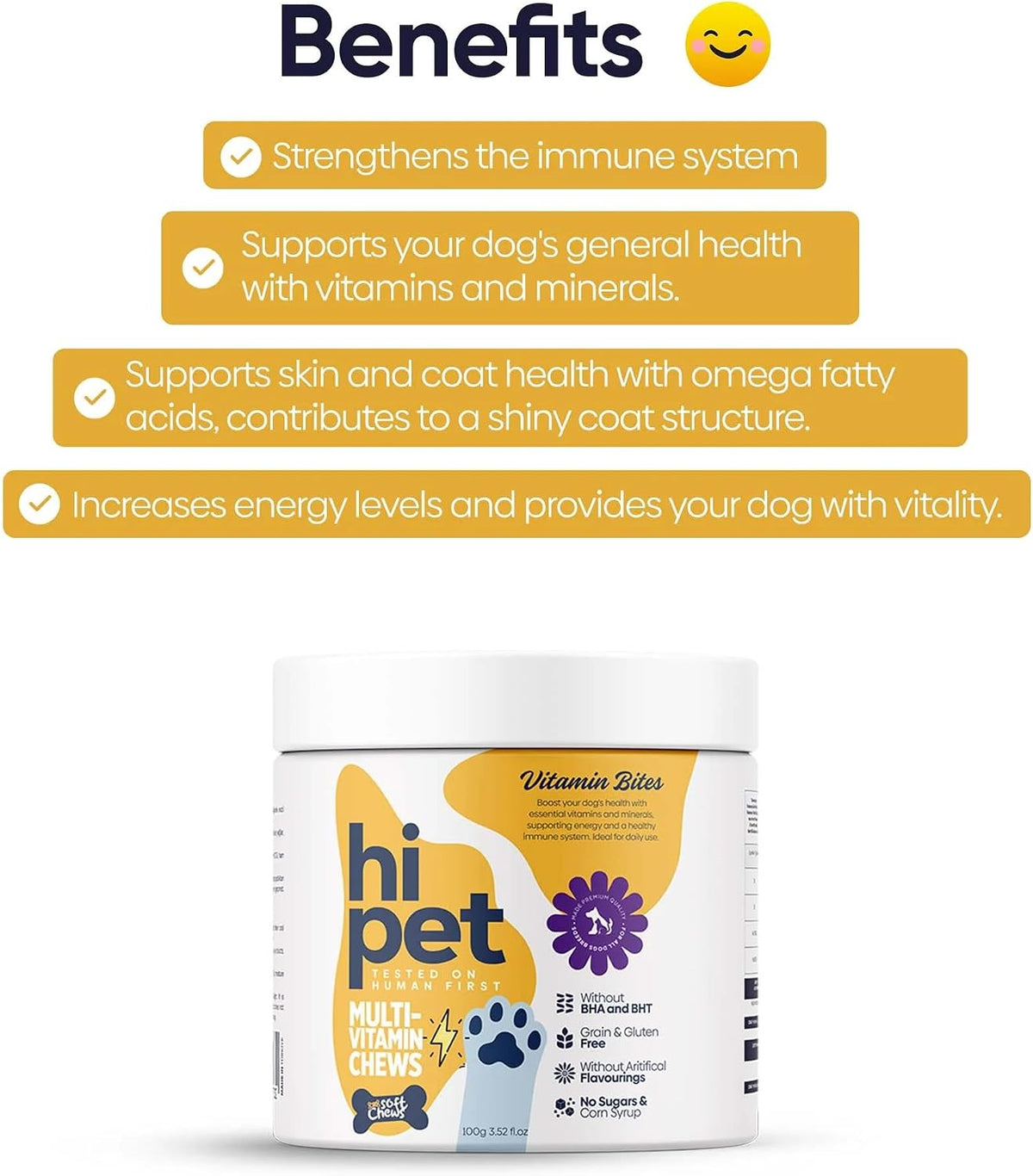 Hi Pet Multivitamin Bites for Dogs - Soft Chews, Supports Immunity & Joint Health, 100g (Pack of 3) - görsel 3