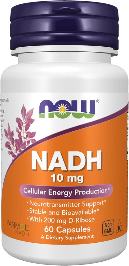 NOW Foods NADH 10 mg with D-Ribose, 60 Veg Capsules