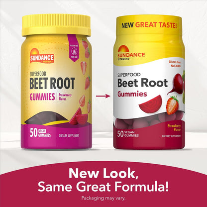Sundance Beetroot Gummies - Superfood with Black Pepper, Strawberry Flavour - 50 Count - Vegan, Non-GMO & Gluten-free