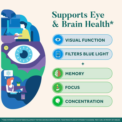 NEURIVA Brain + Eye Supplement for Memory, Focus & Concentration with Lutein & Vitamins A, C, E and Zinc for Eye Health & Zeaxanthin to Filter Blue Light, 30ct Capsules (2 Pack)